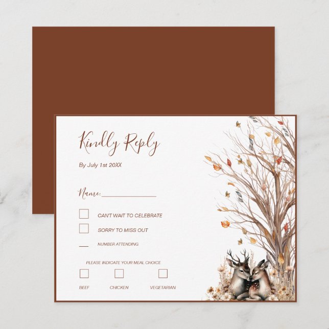 Tarjeta De Confirmación De Asistencia Colección Rustic Deer Boda de otoño (Anverso / Reverso)