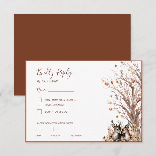 Tarjeta De Confirmación De Asistencia Colección Rustic Deer Boda de otoño (Anverso / Reverso)