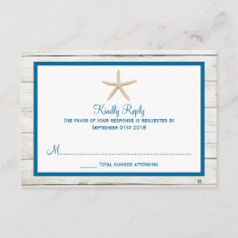 Tarjeta De Confirmación De Asistencia Colección Starfish Whitewashed Wood Beach Wedding