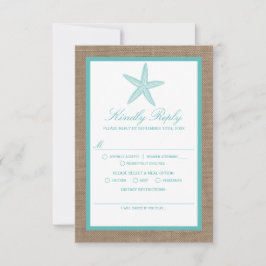 Tarjeta De Confirmación De Asistencia Colección Turquoise Starfish Burlap Beach Wedding