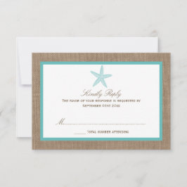 Tarjeta De Confirmación De Asistencia Colección Turquoise Starfish Burlap Beach Wedding
