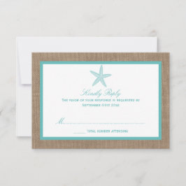 Tarjeta De Confirmación De Asistencia Colección Turquoise Starfish Burlap Beach Wedding