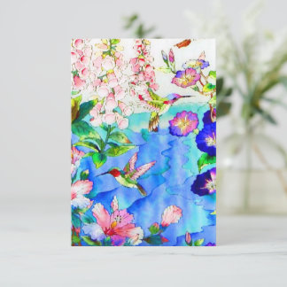 Tarjeta De Confirmación De Asistencia Colibrí y floral acuarela