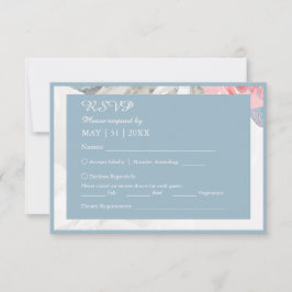Tarjeta De Confirmación De Asistencia color de agua azul floral silvestre peony boda