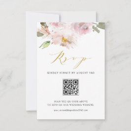 Tarjeta De Confirmación De Asistencia Color de agua femenino Rubor Flores Boda Código QR