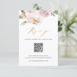 Tarjeta De Confirmación De Asistencia Color de agua femenino Rubor Flores Boda Código QR