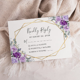 Tarjeta De Confirmación De Asistencia Color de agua morado Marco dorado floral blanco