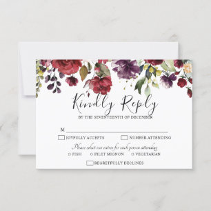 Tarjeta De Confirmación De Asistencia Color de agua romántico Borgoña Rojo Rosa de Rubor