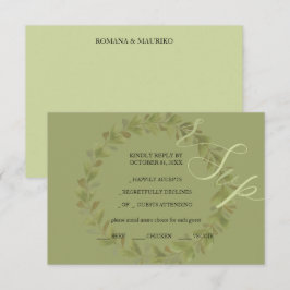 Tarjeta De Confirmación De Asistencia Color de agua verde artístico Wreath pintado a man