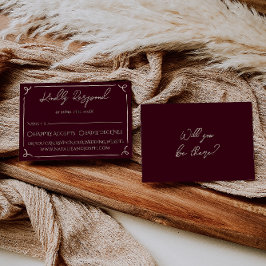 Tarjeta De Confirmación De Asistencia Colorful Deep Burgundy Hand Written Retro Wedding