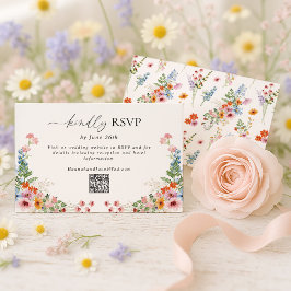 Tarjeta De Confirmación De Asistencia Colorful Wildflower QR Code Wedding