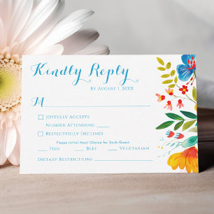 Tarjeta De Confirmación De Asistencia Colorida acuarela Flor silvestre Boda floral