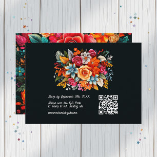 Tarjeta De Confirmación De Asistencia Colorida acuarela Floral Fiesta Boda Código QR