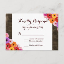 Colorida Daisy Rustic Barn Wood Wedding Tarjeta RS