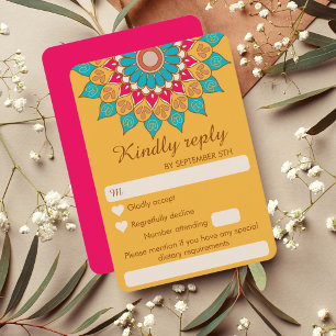 Tarjeta De Confirmación De Asistencia Colorida etnia mandarala audaz y brillante Boda