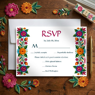 Tarjeta De Confirmación De Asistencia Colorida Fiesta Mexicana Floral Bordado Boda
