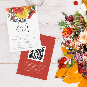 Tarjeta De Confirmación De Asistencia Coloridas Florals otoño Boda de código QR