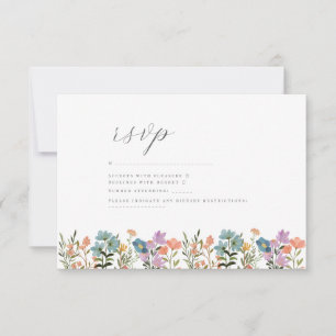Tarjeta De Confirmación De Asistencia Colorido Garden Blus acuarela boda de flores silve