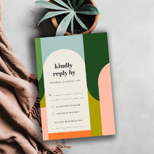 Tarjeta De Confirmación De Asistencia Colorido Groovy Retro Arch Resumen Boda audaz