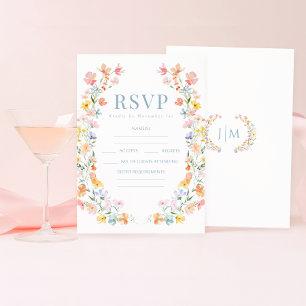 Tarjeta De Confirmación De Asistencia Colorido Pastel Flor silvestre Boho Wedding Tarjet