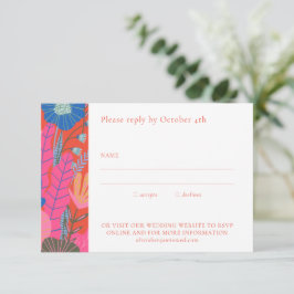 Tarjeta De Confirmación De Asistencia Colorido rojo Boho Floral simple Boda moderno