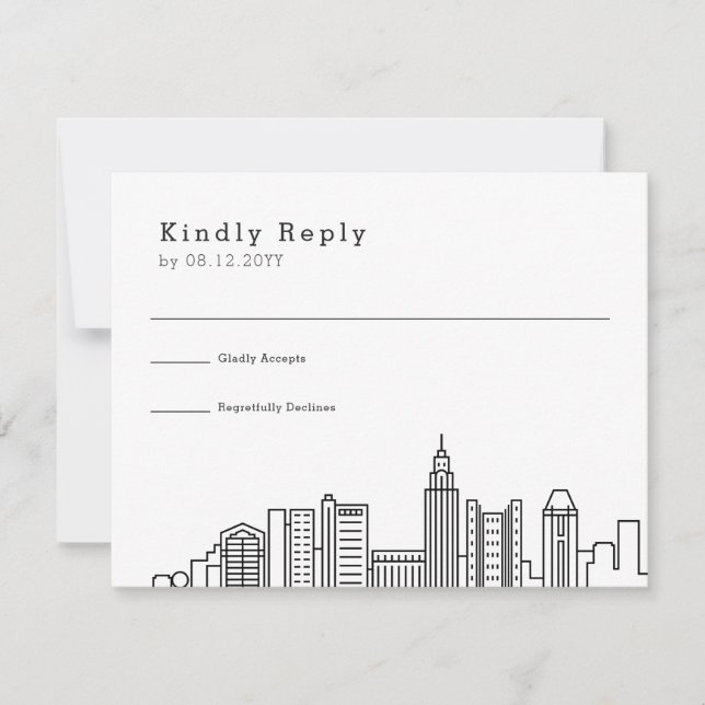 Tarjeta De Confirmación De Asistencia Columbus Ohio Boda | Estilizada línea aérea urbana (Anverso)