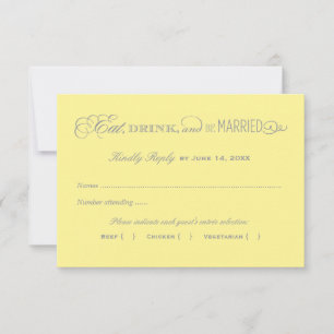 Tarjeta De Confirmación De Asistencia Comer y casarse Boda amarillo y gris