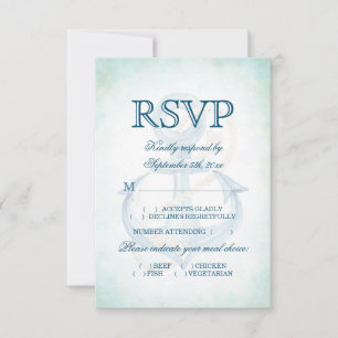 Tarjeta De Confirmación De Asistencia Comida de Boda acuática Floral Anchor Beach
