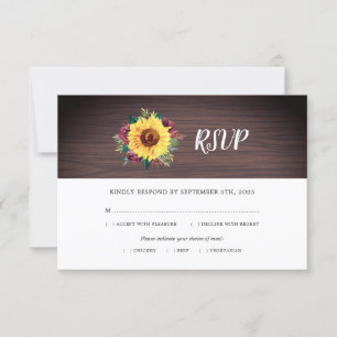 Tarjeta De Confirmación De Asistencia Comida de Boda de madera de Rosa de borgoña de gir