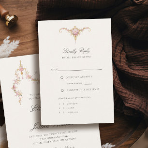 Tarjeta De Confirmación De Asistencia Comida de boda Vintage Garden French Chateau Blush