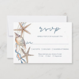 Tarjeta De Confirmación De Asistencia Comida de bodas de mariscos Starfish Seashell