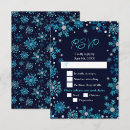 Tarjeta De Confirmación De Asistencia Comida de invierno con copos de nieve azules y pla