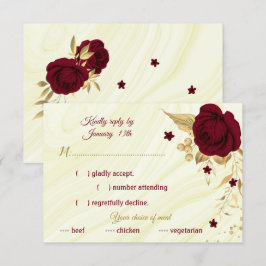 Tarjeta De Confirmación De Asistencia comida floral de oro burdeos