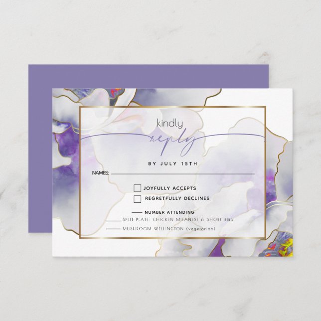 Tarjeta De Confirmación De Asistencia Comida Purple Exótica Floral Elección (Anverso / Reverso)