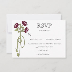 Tarjeta De Confirmación De Asistencia Comidas de flores rosadas de Burdeos Art Nouveau v