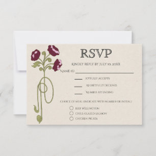 Tarjeta De Confirmación De Asistencia Comidas de flores rosadas de Burdeos Art Nouveau v