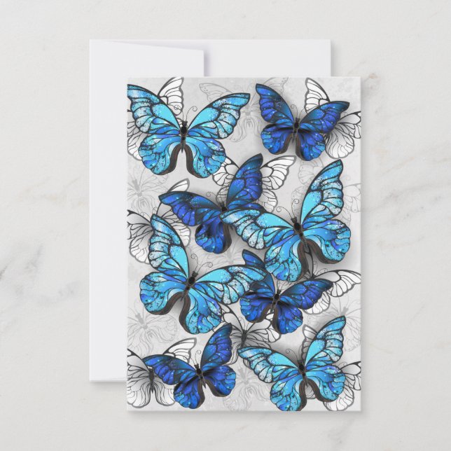 Tarjeta De Confirmación De Asistencia Composición de las mariposas blancas y azules (Anverso)