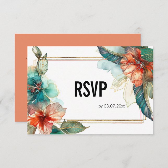 Tarjeta De Confirmación De Asistencia Con código QR Hibiscus Serenade Paradise (Anverso / Reverso)