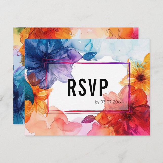 Tarjeta De Confirmación De Asistencia Con código QR simple Anemone Dreamscape Boda (Anverso / Reverso)