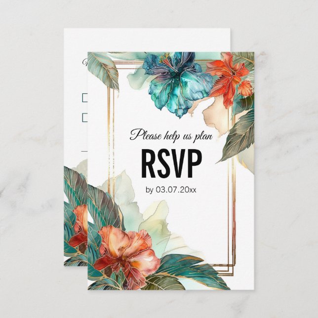 Tarjeta De Confirmación De Asistencia Con elección dietética Hibiscus Serenade Paradise (Anverso / Reverso)