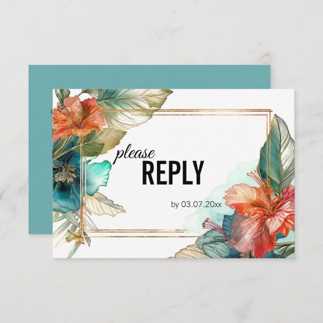 Tarjeta De Confirmación De Asistencia Con petición de canción Hibiscus Serenade Paradise (Anverso / Reverso)