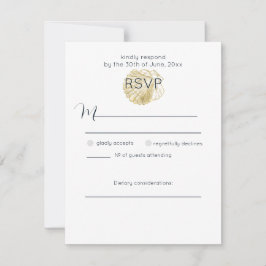 Tarjeta De Confirmación De Asistencia Concha de Mar Dorada Simple y Azul Prusiano Profun