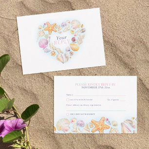 Tarjeta De Confirmación De Asistencia conchas arte cardíaco playa acuarela