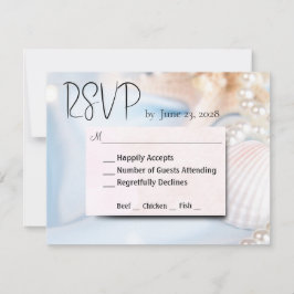 Tarjeta De Confirmación De Asistencia Conchas de bodas de playa y perlas