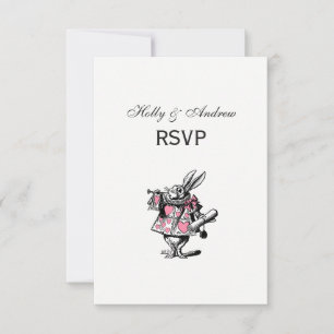 Tarjeta De Confirmación De Asistencia Conejo Blanco Trompetista Alice Adv Wonderland Ros