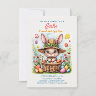 Tarjeta De Confirmación De Asistencia Conejo de Pascua en una canasta de huevos pintados