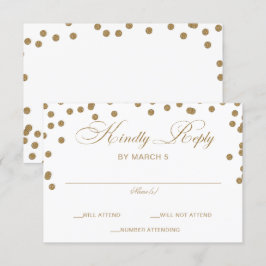 Tarjeta De Confirmación De Asistencia Confetti Purpurina de oro blanco elegante matrimon