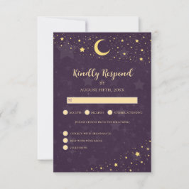 Tarjeta De Confirmación De Asistencia Confirmación de Boda Celestial Estrellas Moradas