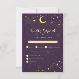Tarjeta De Confirmación De Asistencia Confirmación de Boda Celestial Estrellas Moradas