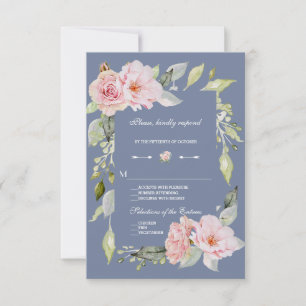 Tarjeta De Confirmación De Asistencia Confirmación de boda Charm Rosa Floral Polvo Azul